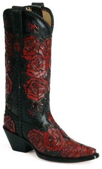 Rose of Texas Black Cowboy Boots With Roses, Red And Black Cowgirl Boots, Red And Black Cowboy Boots, Gothic Cowboy Boots, Goth Cowboy Boots, Red Western Boots, Gothic Cowboy, Gothic Cowgirl, Cowboys Boots