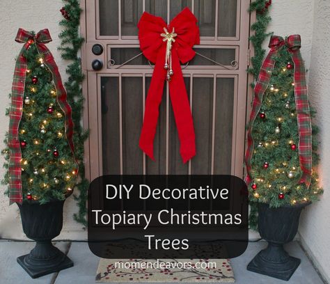 I could make a set to match each of my Christmas themes! Diy Christmas Topiary Front Doors, Endeavors Mom, Diy Christmas Topiary, Porch Christmas Tree, Christmas Tree Topiary, Trees Diy, Topiary Diy, Christmas Topiary, Christmas Tree Beads