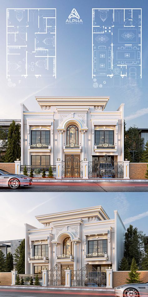 New Classic Villa Exterior Design, Small House Art, Design For Small House, Classic Villa Exterior, 3d Front Elevation, Classic Elevation, Classic Villa Design, Villa Exterior Design, Castle House Design