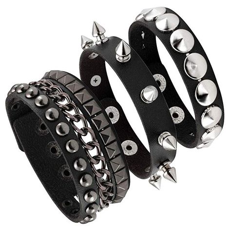 Best Sandals For Men, Leather Braces, Estilo Emo, Spike Bracelet, Mode Punk, Women Of Rock, Black Leather Bracelet, Beautiful Sandals, Punk Jewelry