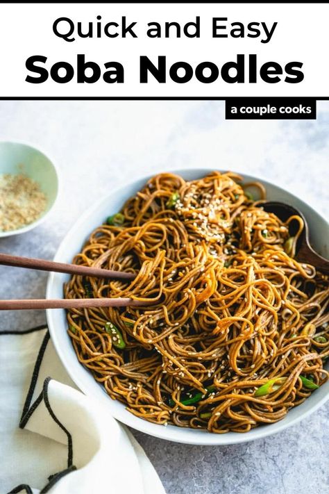 Need a quick noodle fix? These soba noodles are fast and full of flavor: perfect as an Asian style side dish or easy dinner. #soba #sobanoodles #fastdinner #quicksoba #fastsoba #plantbased #vegan #vegandinner #healthydinner Soba Noodle Recipe, Soba Recipe, Soba Noodles Recipe, Miso Recipe, A Couple Cooks, Soba Noodle, Vegan Recipes Plant Based, Noodle Recipe, Flavorful Vegetables