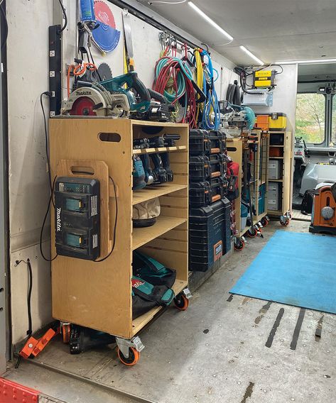 Build a Mobile Tool-Storage System - Fine Homebuilding Mobile Power Tool Storage, Power Tool Cart, Tool Cart Diy, Mechanics Shop Organization, Mobile Tool Storage, Workshop Trailer, Mobile Tool Cart, Shop Tool Boxes, Garage Setup