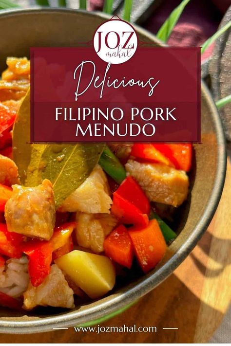 Easy Recipe For Filipino Pork Menudo Without Liver - JOZmahal Chicken Mechado, Pork Menudo, Pork Chunks, Beef Caldereta, Menudo Recipe, Pork Stew, Lean Pork, Potatoes Carrots, Marinated Pork