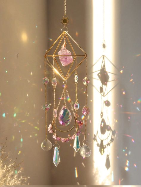 Amethyst Crystal Decor, Prism Decor, Crystal Wind Chimes, Crystal Suncatcher, Amethyst Healing, Hanging Crystals, Green Fluorite, Crystal Suncatchers, Crystal Prisms