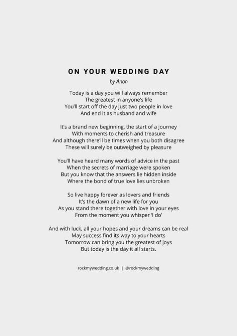 Love Poem Wedding Reading, Fun Wedding Readings, Poems To Read At Weddings, Quotes About Marriage Wedding, Letter To Best Friend On Wedding Day, On Your Wedding Day Quotes, Wedding Readings For Friends To Read, Wedding Readings Unique, Funny Wedding Readings