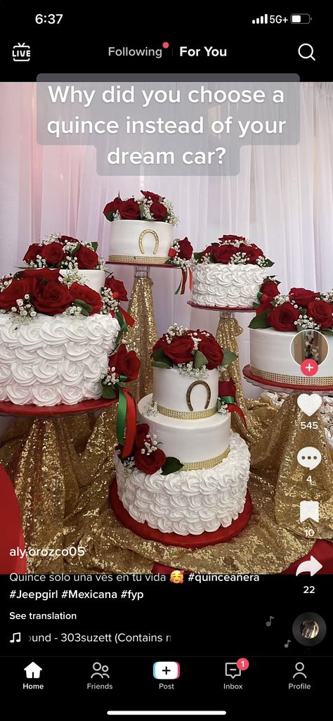 Red And Gold Western Quince, Elegant Western Quinceanera, Red Quince Theme Cake, Red And Gold Cake Quinceanera, Quince Cakes Charro, Horse Theme Quincenera, Quince Decorations Red And Gold Charro, Red Charro Quinceanera Decorations, Charro Cake Ideas