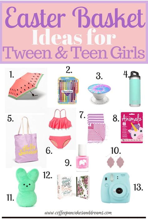 Easter Basket Ideas for Tween and Teen Girls Teen Girl Easter Basket Ideas, Teenager Easter Basket, Teen Easter Basket, Coffee Pancakes, Fun Easter Baskets, Easter Gift Ideas, Girls Easter Basket, Easter Basket Ideas, Big Bunny