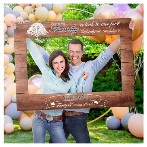 PRICES MAY VARY. FAMILY REUNION PHOTO BOOTH FRAME: Make some amazing memories with your loved ones and family members with our Family Reunion Photobooth Prop! This will definitely be a big hit at any celebration. A great way to capture the best moments at your family reunion party that will be remembered! WHAT COMES IN THE PACKAGE: You receive 1 family reunion photobooth frame of the size and material you choose. 36x24 Fits 1-2 people/frame. 48x32 Fits 2-3 people/frame. Person size varies, small Diy Photo Booth Frame Family Reunion, Family Reunion Souvenirs Ideas, Family Reunion Backdrop Ideas, Family Reunion Decorating Ideas, Family Reunion Ideas Decorations, Family Reunion Photo Booth, Family Reunion Ideas Themes, Family Reunion Decor, Family Reunion Signs