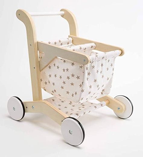 Amazon.com: HearthSong Wooden Shopping Cart for Pretend Play with Natural Finish, Real Rolling Wheels and Removable Cloth Basket Printed with Gold Stars: Toys & Games Wooden Shopping Cart, Basket Cloth, Cloth Basket, Shopping Carts, Push Toys, Wooden Wheel, Fabric Basket, Wooden Baby Toys, Kids Wooden Toys