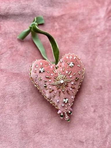 Shop Ornaments | Millie Amber 2/4 Velvet Heart, Heart Ornament, Embroidery Inspiration, Felt Ornaments, Sacred Heart, Cute Crafts, Ornaments Diy, Felt Crafts, Embroidery Art