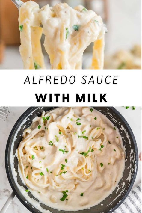 Looking for a light Alfredo sauce that doesn’t skimp on flavor? Then make this delicious Homemade Alfredo Sauce With Milk! The sauce is perfectly cheesy and creamy and requires no heavy cream at all! Alfredo Made With Milk, How To Make Alfredo Sauce With Milk, Alfredo Sauce Made With Milk, Alfredo Sauce Using Milk, No Heavy Cream Alfredo Sauce, White Alfredo Sauce, Milk Based Pasta Sauce, No Cream Alfredo Sauce, Oat Milk Alfredo Sauce