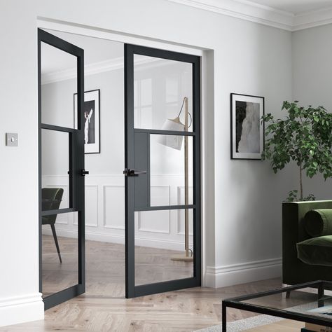 Internal Steel Doors, Brushed Chrome Door Handles, Grey Internal Doors, Industrial Doors, Crittal Doors, Grey Interior Doors, Internal Double Doors, White Internal Doors, Internal Glass Doors