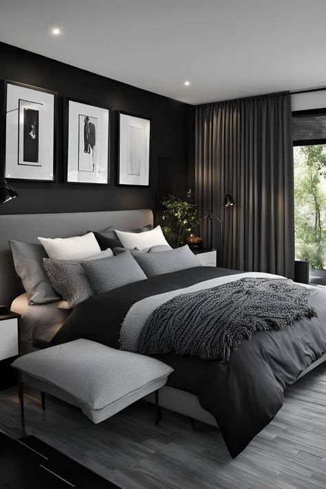 Bedroom Inspirations For Small Rooms, Black And Grey Bedroom, Classic Apartment, Grey Bedroom Decor, White Room Decor, Bedroom Wall Colors, Classic Bedroom, Gray Bedroom, Bedroom Furniture Design