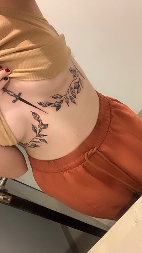 Plant Spine Tattoos For Women, Spine Tattoo And Tramp Stamp, Plant Tramp Stamp, Vine Down Spine Tattoo, Vine Tramp Stamp Tattoos, Under Bust Tattoo, Future Tattoos, Tattoos