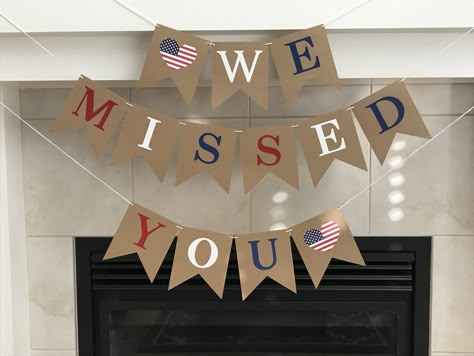 Welcome Back Work Surprise Ideas, Deployment Welcome Home Party, Navy Welcome Home Party, Welcome Home Party For Military, Diy Welcome Home Banner, Welcome Back Party Ideas, Diy Welcome Home Signs, Surprise Welcome Home Decorations, Welcome Home Decorations Ideas Party