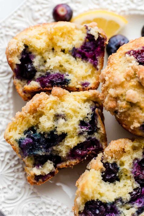 Cobbler Muffins, Lemon Blueberry Muffins Recipe, Almond Flour Muffins, Peach Muffins, Bakery Style Muffins, Lemon Blueberry Muffins, Sally's Baking, Fruit Cobbler, Lemon Muffins