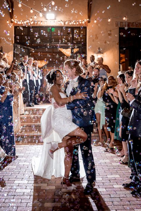 Bubble Wedding Ceremony, Wedding Send Off Ideas Bubbles, Wedding Exit Photo Ideas, Sparklers And Bubbles Send Off, Wedding Exit With Bubbles, Grand Exit Wedding Ideas Bubbles, Night Bubble Send Off Wedding, Wedding Exits Send Off Night, Mess Free Wedding Send Off