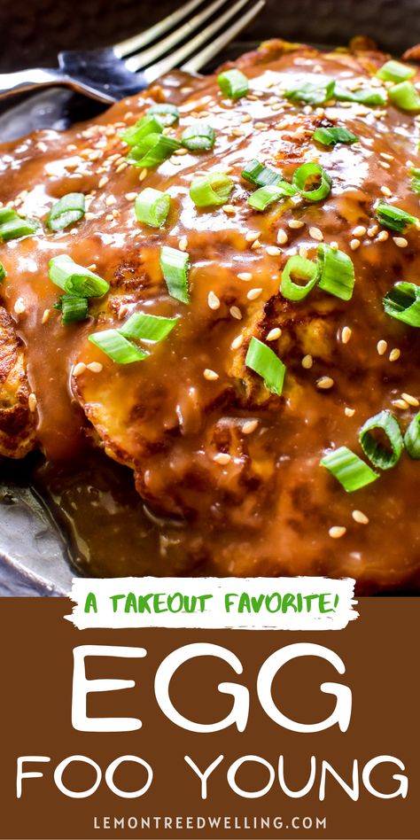 Chinese Takeout At Home, Chinese Food Dinner Ideas, Mushroom Egg Foo Young Recipe, Egg Foo Yung Recipe Chinese, Vegetable Egg Foo Young Recipe Easy, Egg Foo Yong Recipe, Beef Egg Foo Young Recipe, Egg Fu Young Gravy, Easy Egg Foo Young Recipe