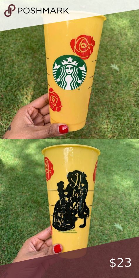 Beauty And The Beast Starbucks Cup, Starbucks Cup Design, Cup Cup, Cold Cups, Cup Ideas, Starbucks Cup, Diy Cricut, Cricut Machine, Cup Wrap