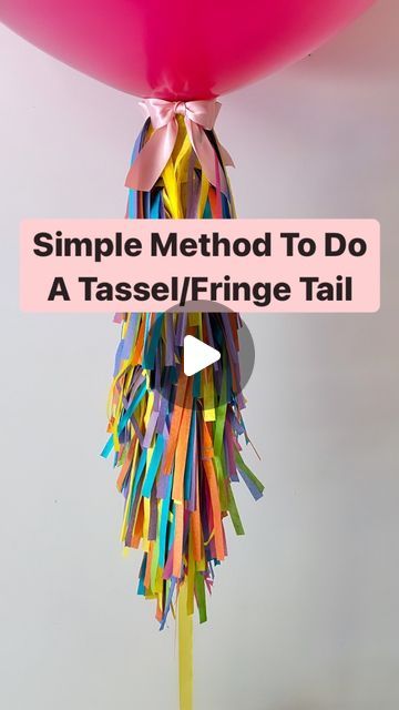 Balloons With Ribbon Tails, Balloons With Tassel Garland, Table Cloth Tassel Garland, How To Tie Balloons Together Diy, Balloon Fringe Tassels Diy, How To Make Balloon Tassels, Balloon Tassel Tail Diy, Large Balloons With Tassels, Big Balloons With Tassels