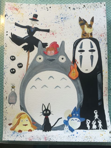 Watercolor, Japanese, anime, Spirited Away, art, painting, Hayao Miyazaki, A.Mynhier Watercolor Japanese, Tshirt Painting, T Shirt Painting, Door Decoration, Diy Creative Crafts, Hayao Miyazaki, Miyazaki, Tattoo Idea, Diy Creative