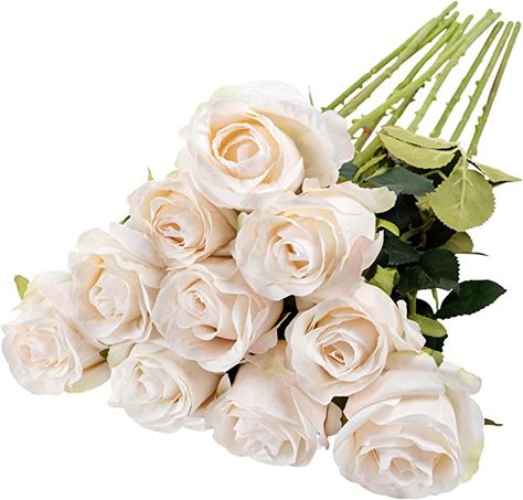 Amazon.com: Nubry Artificial Silk Rose Flower Single Stem Lifelike Vintage Fake Rose for Wedding Bouquet Floral Arrangements Home Party Centerpiece Decoration, 10pcs (Vintage Ivory) : Home & Kitchen Fake Roses, Rose Flower Bouquet, Decoration Event, Party Centerpiece, Artificial Silk Flowers, Silk Rose, Event Gifts, Foam Flowers, Cream Roses