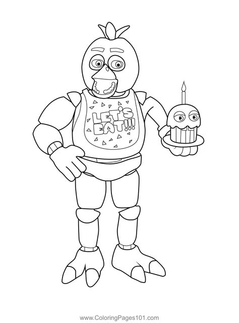 Chica FNAF Coloring Page for Kids - Free Five Nights at Freddy's Printable Coloring Pages Online for Kids - ColoringPages101.com How To Draw Chica Fnaf, Fnaf Characters Drawings, Fnaf Coloring Pages Free Printable, Fnaf Birthday, Fnaf Coloring Pages, Cupcake Coloring Pages, Dog Coloring Book, Comic Style Art, Book Letters