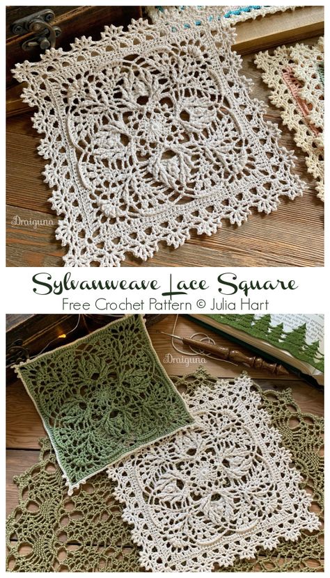 Sylvanweave Lace Square Crochet Free Pattern- Decorative #Doily; Free #Crochet; Patterns Granny Square Haken, Free Crochet Doily Patterns, Crochet Motif Patterns, Crochet Lace Pattern, Crochet Blocks, Crochet Doily Patterns, Crochet Square Patterns, Crochet Mandala, Crochet Motifs