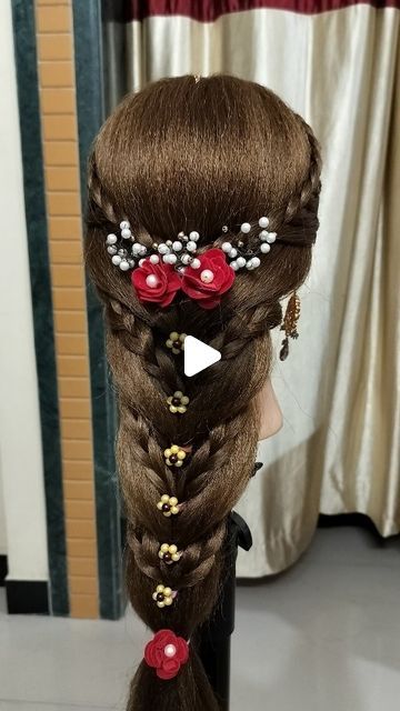 Usha Borisa on Instagram: "#hairstyle #viral #unique #bridal #braid #quick #tutorial #foryou #reels #instagram❤️" Latest Hairstyles Braids, New Hairstyles For 2024 Braids, Hair Styles For Wedding Party, Unique Bridal Looks, Party Wear Hairstyles, Party Wear Hairstyle, Bridal Makeup Hairstyles, Bridal Hairstyle Tutorial, Bridal Braid