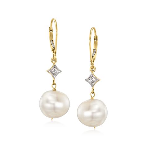 PRICES MAY VARY. 14kt yellow gold & cultured freshwater pearl & diamond accent drop earrings for women. 3/8" wide. 1 3/8" hanging length. Lever backing. Polished 14kt yellow gold. Includes jewelry presentation box. PEARL, 14KT YELLOW GOLD & DIAMOND EARRINGS: Dazzle with these stunning pearl drop earrings accented with diamonds & yellow gold. The lever backing provides extra security & comfort. ROSS-SIMONS QUALITY: Treat yourself to the luxury & beauty of Ross-Simons fine jewelry. Whether in 14kt Drop Earrings Diamond, Yellow Gold Diamond Earrings, Pearl Drop Earrings Gold, Pearl Birthstone, Freshwater Pearl Drop Earrings, Pearl Rings, Earring Ideas, Fine Jewelery, Yellow Gold Jewelry