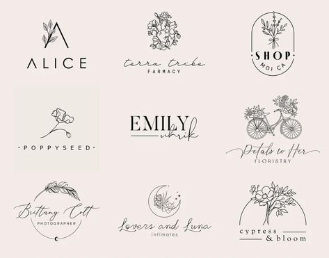 Feminine Logo Design Delicate Logo Floral Logo Luxe Logo | Etsy Ideal Logo, Logo Luxe, Delicate Logo, Luxe Logo, Typographie Logo, Whimsical Logo, Feminine Logo Design, Logo Foto, Business Fonts