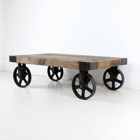 wheeled coffee table by out there interiors | notonthehighstreet.com Wood Cart, Barbary Coast, Cart Coffee Table, Table With Wheels, Coffee Industry, Industrial Coffee Table, Solid Wood Coffee Table, Table Cafe, Fir Wood