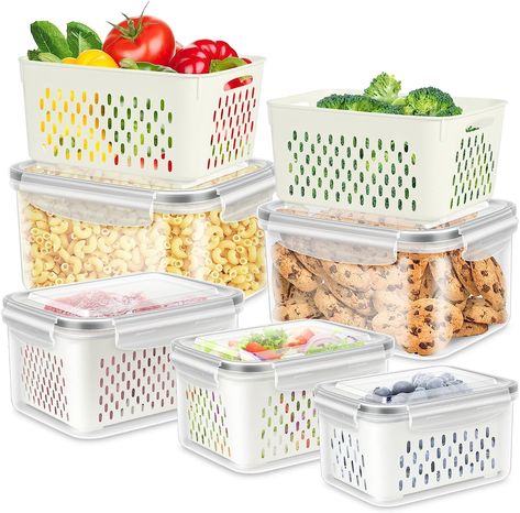 Produce Saver Vegetable Container with Drain Colanders Refrigerator Organizer for Lettuce Keepers Berry Container Fruit Storage Containers, Containers For Fridge, Produce Containers, Fruit Dryer, Refrigerator Organizer, Produce Storage, Fridge Organisers, Fruit Holder, Vegetable Storage