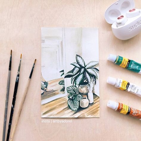 719 Likes, 69 Comments - Adorel | Bullet Journalist 🖌 (@artbyadorel) on Instagram: “I did another quick houseplant painting with #gouache and #watercolor ! • • • I can never paint…” Houseplant Painting, Spiral Design Art, Croquis Architecture, Portrait Unique, Architecture Unique, Drawing Interior, Interior Design Sketches, Interior Sketch, Architecture Home