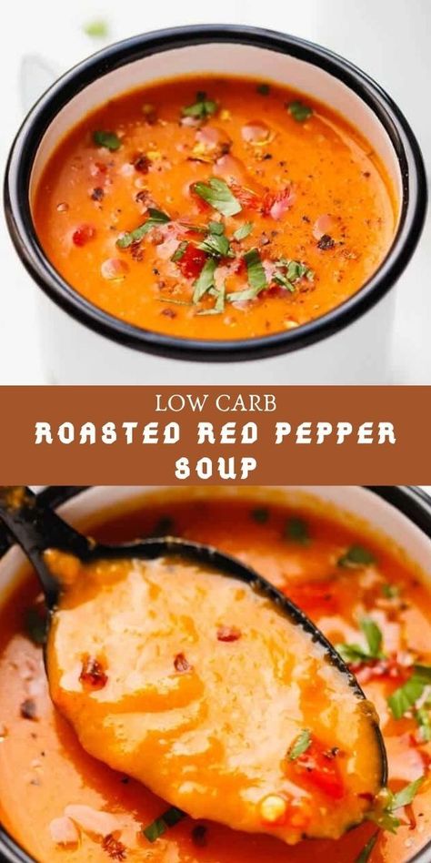 Recipes Stuffed Peppers, Roasted Pepper Soup, Red Pepper Recipes, Roasted Red Pepper Soup, Low Carb Soup Recipes, Red Pepper Soup, Vegetarian Soup Recipes, Homemade Soup Recipe, Pepper Soup