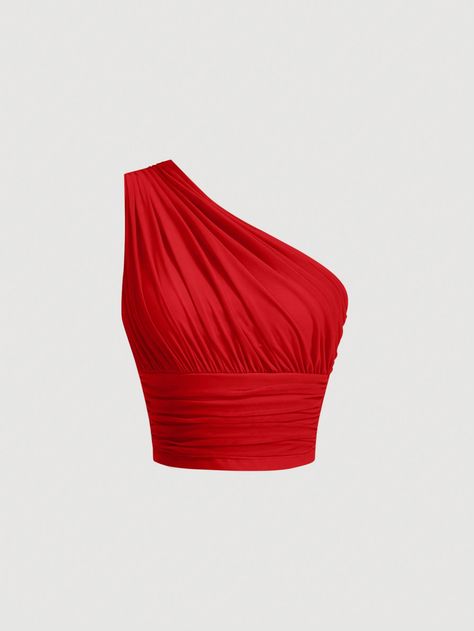 Rojo Casual Collar sin mangas Tela tejida Liso  Embellished Elástico Alto Top Rojo, Red Silk Top, Crop Top Styles, Bohemian Mode, Fashion Nova Outfits, Colorful Crop Tops, Mode Boho, Moda Boho, Slim Fit Top