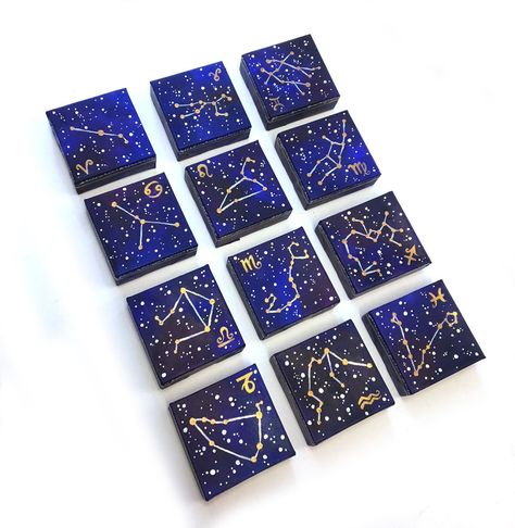 Zodiac Constellation Art, Mini Toile, Constellation Art, Canvas For Beginners, Small Canvas Paintings, Simple Canvas Paintings, Galaxy Art, Small Canvas Art, Zodiac Constellations