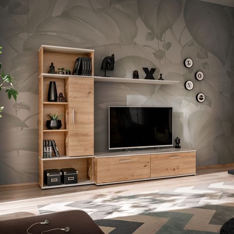 Entertainment Units – Arthauss Furniture Kallax Living Room Tv Stands, Tv Wall Ideas With Storage, Media Unit Wall, Oak Media Wall, Tv Unit With Tall Unit, Book Shelves Around Tv, Built In Tv Units In Living Room, Shelving Around Tv, Living Room Cabinet Design