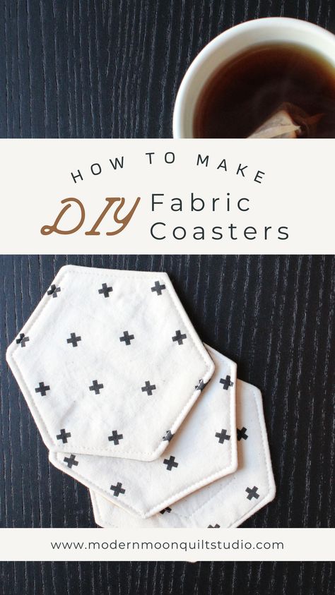 Fabric Crafts For Beginners, Coffee Sewing Projects, Placemats Sewing Projects, Trivets Diy Fabric, How To Sew A Coaster, Easy Coasters To Sew, Fabric Coaster Ideas, Fabric Coasters Tutorial, Coaster Patterns Sewing