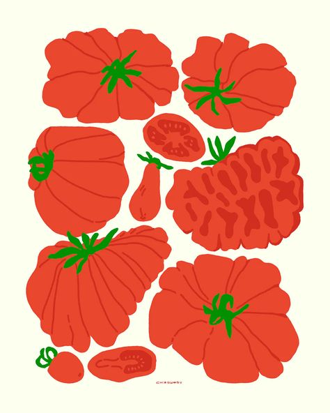 Museum-quality giclée print on archival paper with a matte finish 11" x 14" Tomato Poster, Tomato Print, Tomato Design, Olive Print, Heirloom Tomatoes, Giclée Print, Food Illustrations, Kitchen Art, Botanical Illustration