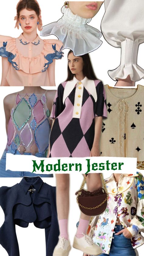 Court jester aesthetic Jester Inspired Outfit, Jestercore Aesthetic, Court Jester Aesthetic, Jester Clothes, Mime Aesthetic, Clown Core Aesthetic, Jester Core, Jester Aesthetic, Quirky Outfits