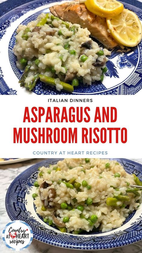 Asparagus Mushroom Recipes, Rice And Asparagus Recipe, Mushroom Asparagus Risotto, Mushroom And Pea Risotto, Rice And Asparagus, Rice Recipes Side, Risotto With Asparagus, Risotto Recipes Chicken, Mushroom Rice Recipes