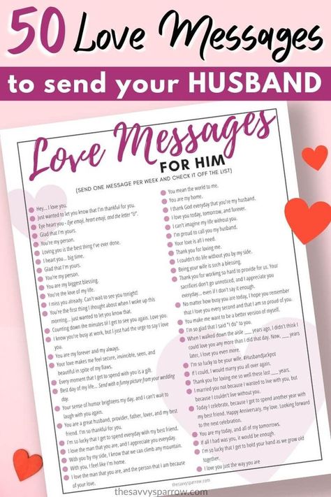 Want to send your husband or boyfriend a love message but not sure what to write? Use these awesome love message ideas to send a sweet text message, write on a post it note and leave in his lunchbox, or write in a card for him! Grab the free printable list of romantic messages and send one per week... Check off the message ideas as you send them. Sentimental Things To Say To Boyfriend, Love Note Post Its, Love Notes Ideas Creative, Love Notes Ideas For Him, Love Note For Husbands Lunch, Love Notes To Leave Your Boyfriend, Post Notes Ideas For Him, Small Love Notes For Husband, I Love You Post It Notes