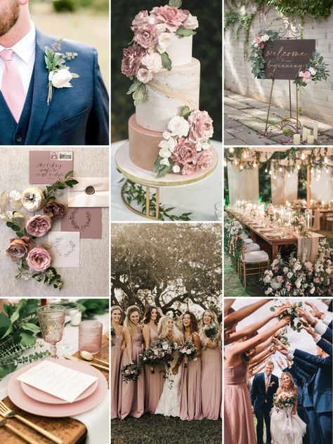 Dust Rose And Sage Wedding, Tan And Cream Wedding Color Palettes, Soft Romance Wedding Theme, Dusty Rose White And Gold Wedding, Farmhouse Wedding Color Schemes, Dusky Pink And Gold Wedding, Light Pink Rustic Wedding, Champagne Dusty Rose Wedding, Rose Gold And Mauve Wedding Theme