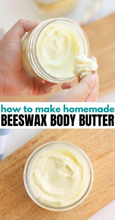 Its so much easier than you would think to make your own homemade skincare products! This homemade body butter recipe is made with beeswax, essential oils, and other natural ingredients making it a wonderful choice for all skin types! Beeswax Body Butter, Homemade Skincare Products, Diy Whipped Body Butter, Body Butter Recipe Homemade, Beeswax Recipes, Diy Body Butter Recipes, Diy Body Lotion, Homemade Lotion Recipe, Homemade Body Lotion