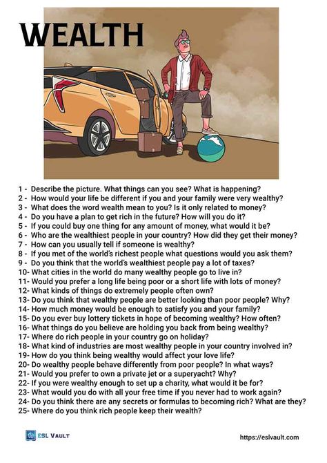 This is a speaking worksheet if wealth discussion questions for English learners Speaking Challenge, Speaking Topics, Speaking Activities English, Hello English, Speaking Cards, Conversation Questions, Phrasal Verb, Esl Teaching Resources, English Speaking Practice