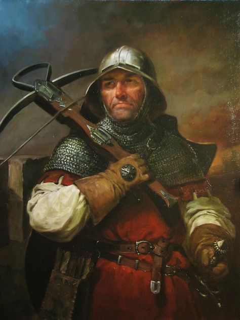 Medieval Crossbowman, Andrey Shishkin, Medieval Mercenary, Castle Guard, Medieval Crossbow, Warhammer Fantasy Roleplay, Heroic Fantasy, Armadura Medieval, Medieval World