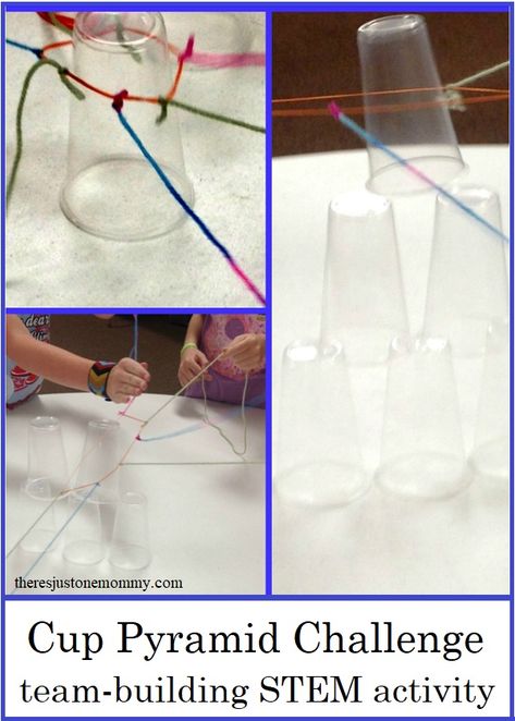 Cup Pyramid Challenge:  fun team-building STEM activity #STEMactivities #STEM #kidsactivities #teambuilding Classroom Team Building Activities, Shamrock Suncatcher, Teamwork Games, Teamwork Activities, Rainbow Shamrock, Fun Stem Activities, School Age Activities, Rainbow Suncatcher, Stem Classes