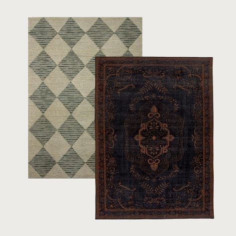 18 Rugs That Pair Well Side By Side | Nadine Stay Coordinating Rugs Open Floor Plan, Multiple Rugs, Diamond Jute Rug, Nadine Stay, Patterned Rugs, Plaid Rug, Diamond Rugs, Rug Ideas, Checkered Rug