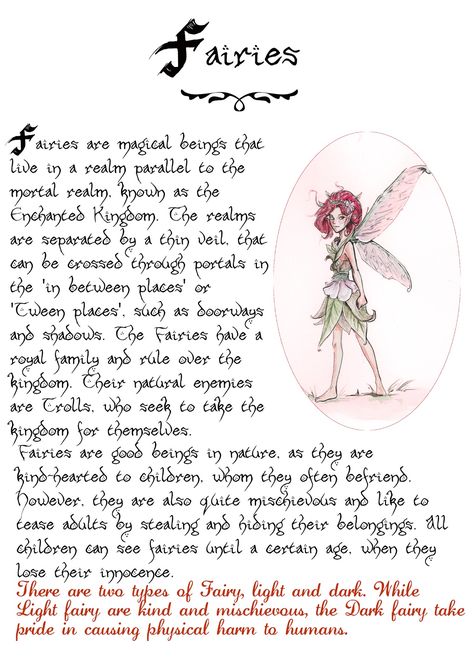 So this is my interpretation of Fairies. I quite like this page actually. The fairy was done by an amazing artist called Rat Girl over on ... Fairy Information, Fairy Spells Witchcraft, Fairy Knowledge, Fairy Offerings, Fairy Witchcraft, Fairy Mythology, Fairy Lore, Fairies Mythology, Fairy Spells